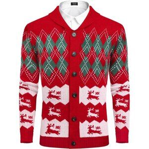 New Men's Christmas Cardigans Ugly Xmas Sweaters Reindeer Snowflake Shawl